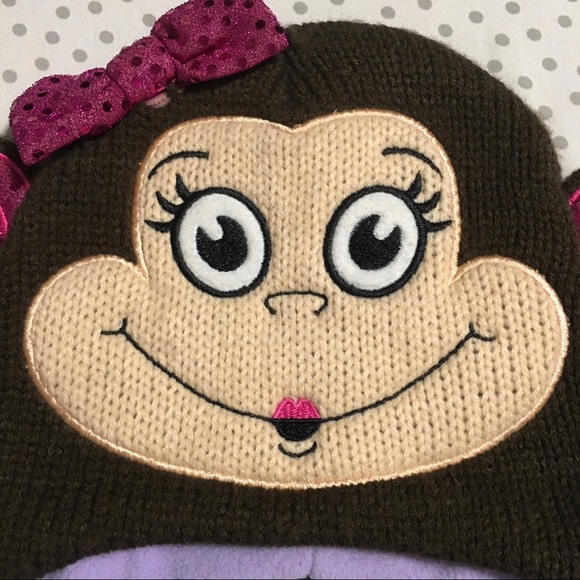 Sock Money Knit Hat Ear Flaps Brown purple Pink sequins - Picture 2 of 8